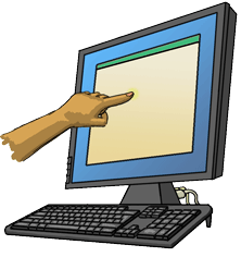 Eine Hand auf einem Touch-Monitor Eine Hand auf einem Touch-Monitor