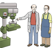 Der Chef erklärt dem Mitarbeiter eine Maschine Der Chef erklärt dem Mitarbeiter eine Maschine